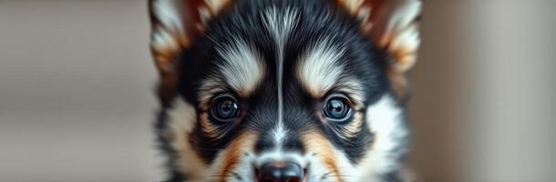 cute adorable puppy portrait closeup with fluffy ears and vibrant eyes, showcasing sweet expression and loyal companionship photo