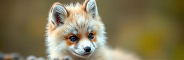 Adorable Baby Fox Portrait in Natural Habitat - Cute Young Fox Close-up in Wildwood Wilderness photo