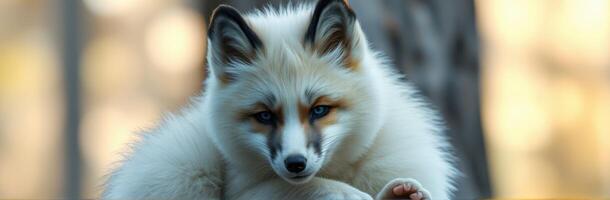 Blue-Eyed Fox with White Fur. Stunning Close-Up Wildlife Portrait in Serene Natural Habitat photo
