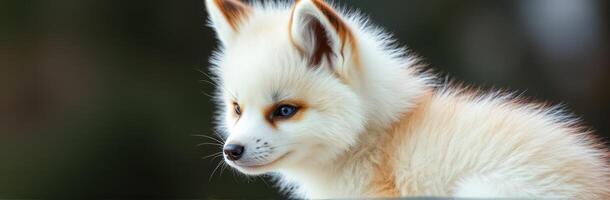 Cute Fox Pup Portrait in Nature. Adorable Fluffy White Fox Closeup with Vibrant Colors and Soft Fur Texture photo