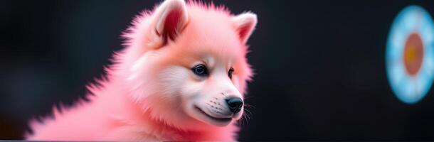 Cute Puppy Portrait with Pink Fur and Adorable Expression in Artistic Pet Photography photo