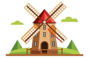 A charming Dutch windmill in a pastoral setting. vector
