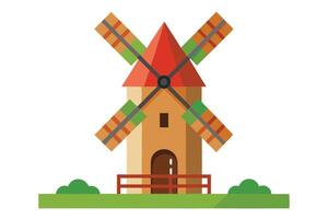 A illustration of a charming Dutch windmill in a pastoral setting. vector