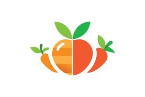 Logo featuring a strawberry and carrot, symbolizing fresh produce. vector