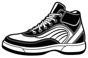 Stylish black and white high-top sneaker graphic design. vector