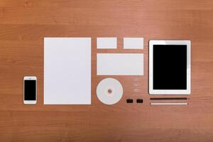 Office supplies arranged neatly on a desk for a productive work session photo
