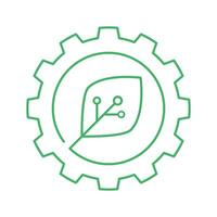 green tech icon leaf and cog shape for nature and tech, sustainability, eco friendly innovation concept vector