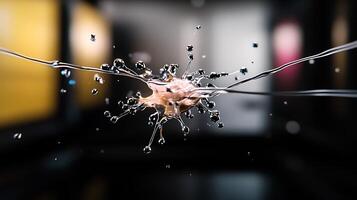 A close-up of a water splash frozen in time, showcasing dynamic motion in a blurred background photo