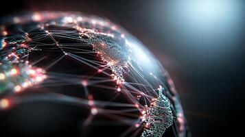 A digital globe showcasing interconnected networks, symbolizing global communication and technology photo