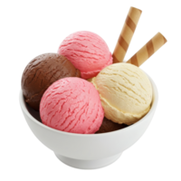 Three scoops of ice cream in a bowl png