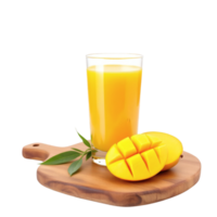Mango juice on a wooden board png