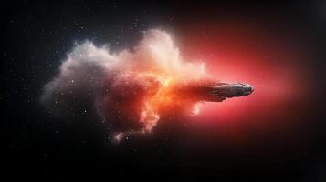 A futuristic spaceship navigating through a vibrant nebula in deep space, with cosmic colors photo