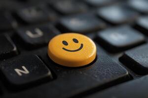 Yellow enter key with a smiley face is spreading happiness and positive vibes photo