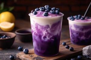 Refreshing blueberry yogurt drink with lemon and chia photo
