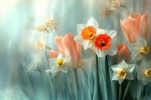 Elegant spring flowers with soft pastel background photo