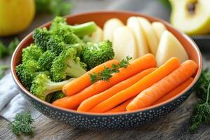 Fresh vegetables in a rustic bowl arrangement photo