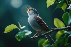 Clay-colored sparrow singing on a branch,wildlife photography photo