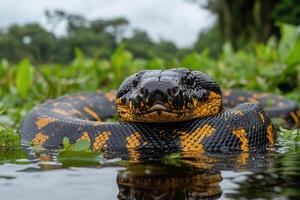 Close-up of yellow-spotted anaconda in water photo