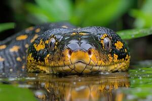 Close-up of yellow-spotted anaconda in water. photo