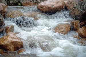 Fresh water rushing over rocks in wilderness stream photo