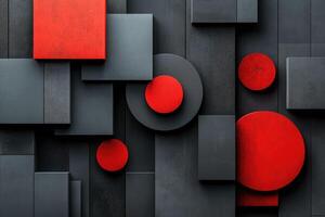 Abstract geometric composition featuring red circles and gray squares creating visual interest photo