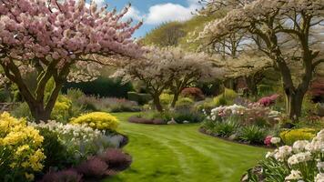 Spring Blooms in a Welsh Garden background photo