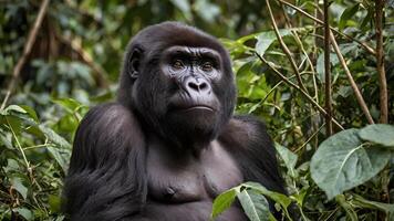 Majestic Mountain Gorilla in Lush Ugandan Rainforest green background photo
