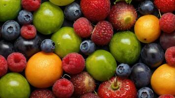 Vibrant Mix of Colorful Fruits and Berries photo