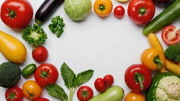 Vibrant Frame of Fresh Produce on White photo