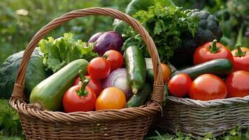 Fresh Garden Vegetables in Wicker Baskets photo