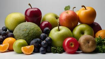 Fresh Fruit and Vegetable Composition on White photo