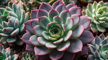 Vibrant Echeveria Succulents in a Garden Setting photo
