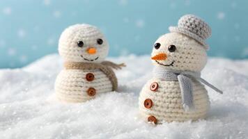 Adorable Knitted Snowmen in Winter Wonderland photo