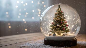 Magical Christmas Snow Globe with Illuminated Tree photo