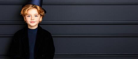 Boy in a hat wearing formal attire photo