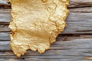 A piece of gold leaf on a weathered wooden surface photo