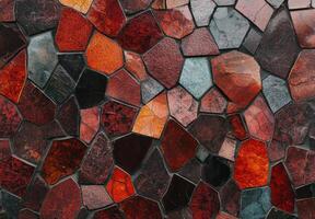 Abstract mosaic tile background with red, orange, and grey tones photo
