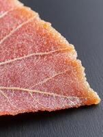 Close up of a dried persimmon leaf showing its texture and veins photo