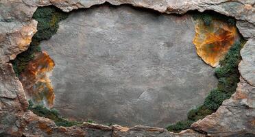 Stone frame background with moss and quartz photo