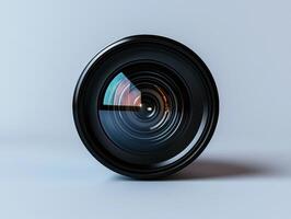 Camera lens close up on a light background photo