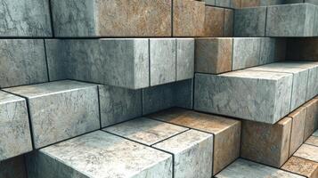 Abstract geometric background of stacked stone cubes photo