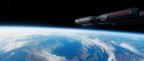 Spaceship orbiting planet earth photo