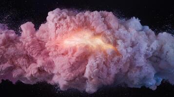 Abstract pink cloud with a bright center on a dark background photo