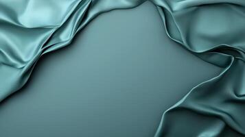 Elegant teal silk fabric drapes over a smooth surface, creating a luxurious backdrop photo