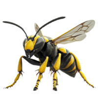 detailed 3D rendering of wasp showcasing sharp mandibles and vibrant yellow and black coloration. This insect is depicted in dynamic pose, emphasizing its intricate features and wings png