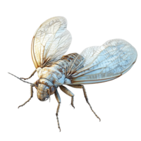 3D rendered cicada with translucent wings and detailed body features, showcasing its intricate anatomy and natural beauty. This insect is often associated with summer and nature png