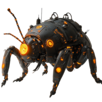futuristic robotic ant with articulated legs and glowing orange accents, showcasing advanced technology and design. This unique creature blends nature and machinery seamlessly png