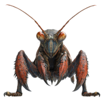 striking 3D close up of mantis showcasing its sharp features and vibrant colors, highlighting intricate details of its body and eyes, evoking sense of fascination and wonder png