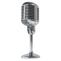 vintage style microphone on sleek stand, perfect for podcasts and recordings. Its shiny chrome finish adds touch of elegance to any setup, enhancing audio experience png