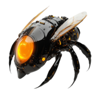 3D rendered nano insect robot designed for medical use, featuring sleek black body and glowing orange elements, showcasing advanced technology and innovation png